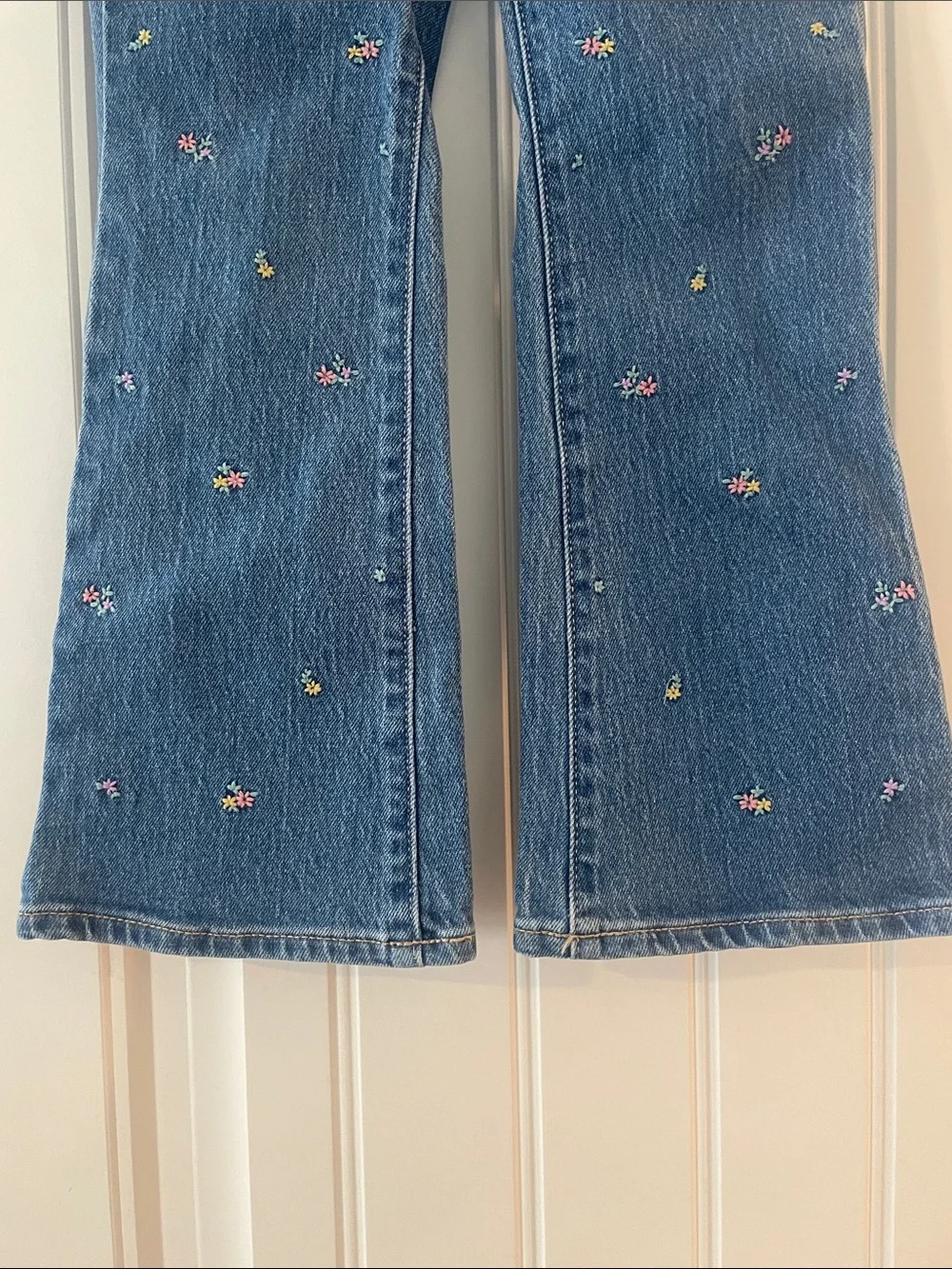 Girls' Blue Embroidered Flare Jeans